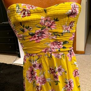 Yellow Floral strapless jumpsuit